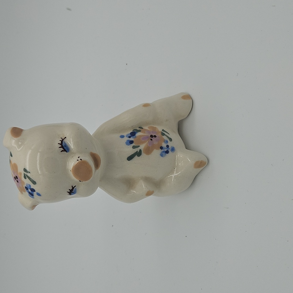 Vintage Floral Ceramic Pig Figurine - Cream, Blue, Pink